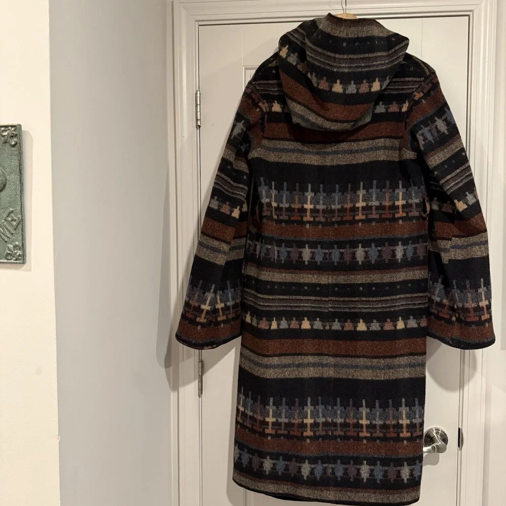 Vintage Luba Wool Coat Hood Size XL Union Made Aztec Heavy Navajo Missing Belt